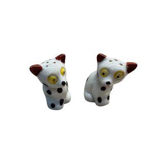 VTG MCM  1950s Japan Dalmation Dog S&P Shakers Yellow Eyes Ceramic kitschy Read